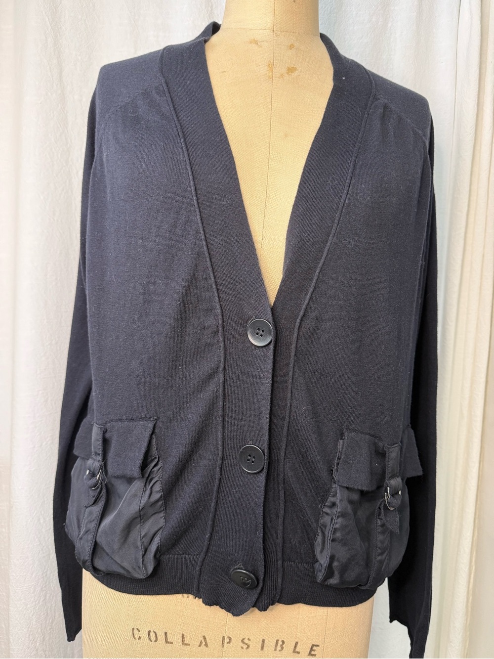 Co-Op Barneys Classic Black V-Neck Cardigan Cargo Pockets sz L